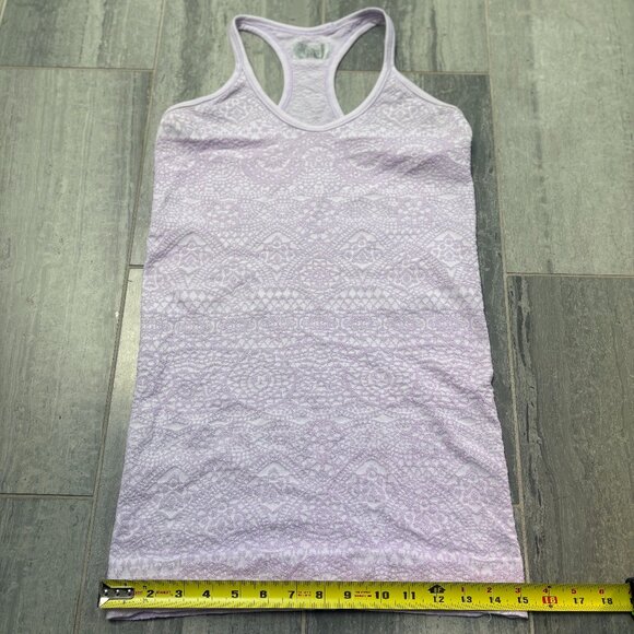 Athleta Eagle Pose Lace Print Racerback Fitted Tank Top Lilac Purple Size Small - Picture 6 of 8